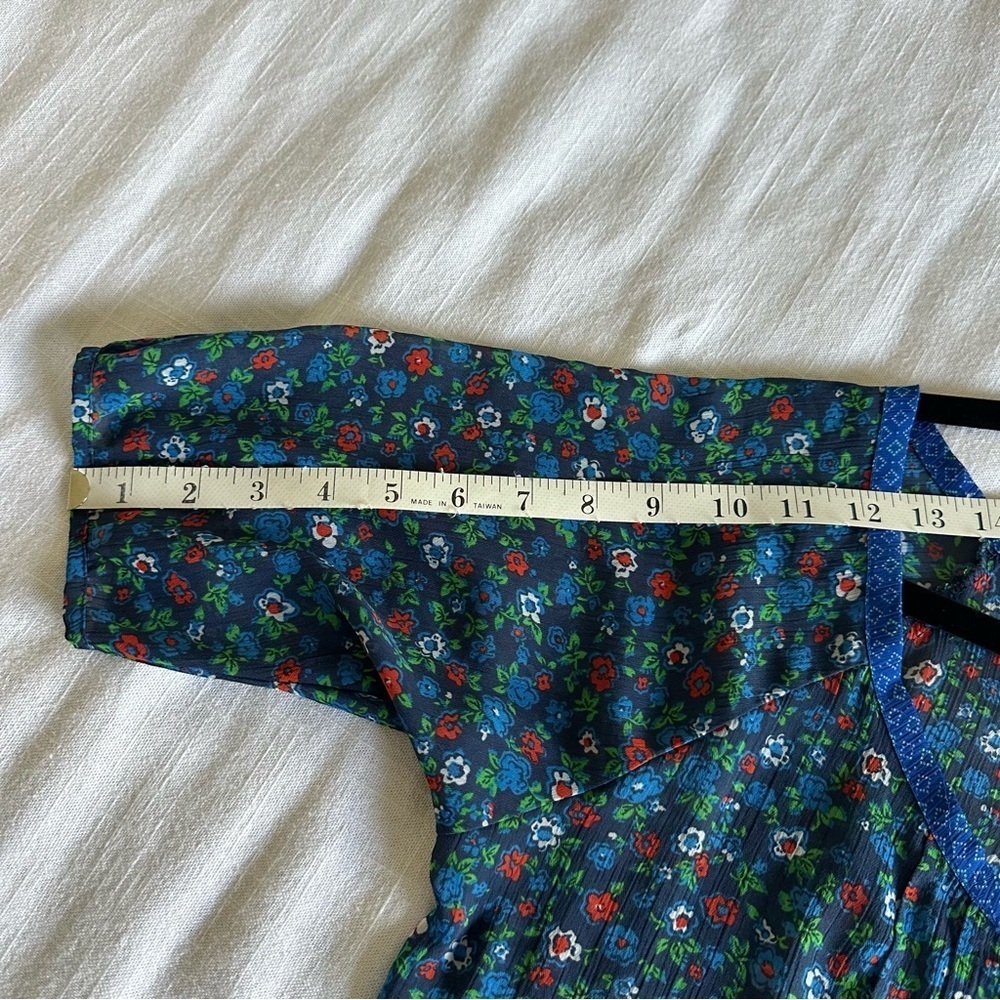 Hollister Womens S Blue Ditsy Floral Pleated Sheer Chiffon Top Boho Cottage - Picture 12 of 16